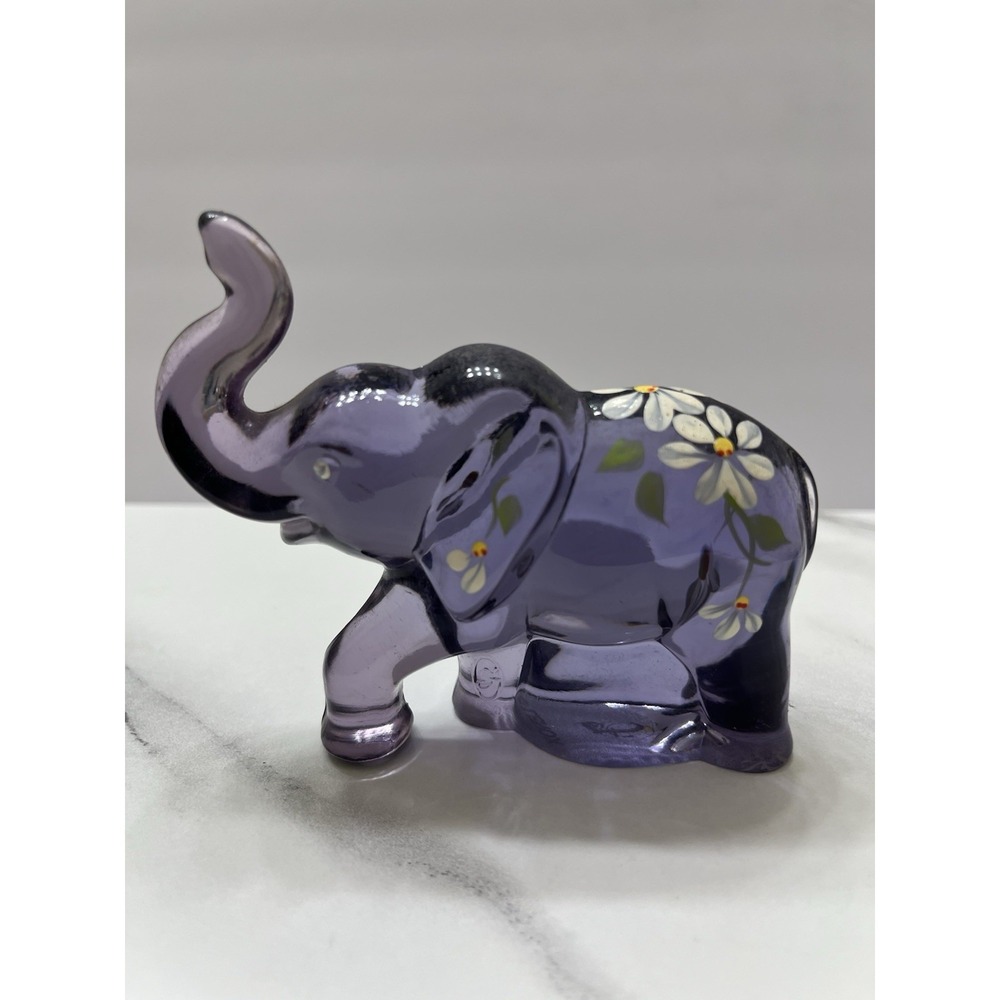 Vintage Fenton Violet Marching Elephant Made For Lenox Hand-Painted Signed